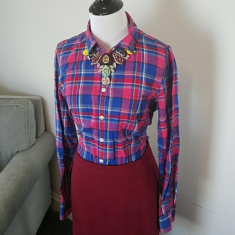 JCrew Pink&Blue Flannel